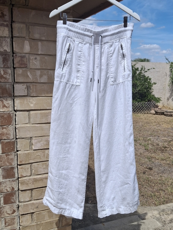 Athleta Cabo Linen Wide Leg Pull-On White Comfy Pants Style 447244  Women Size 6 - Picture 4 of 16